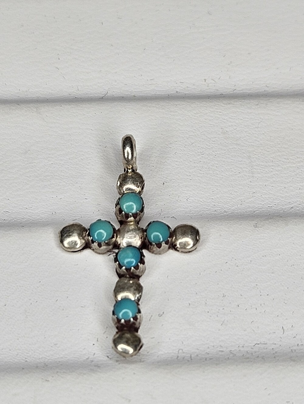 Native American Sterling Silver Cross Pendant with Natural Turquoise Accents